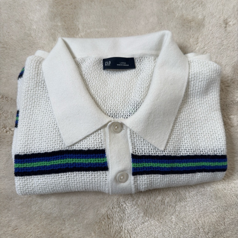 ‼️GAP White Polo with Blue and Green Stripes‼️